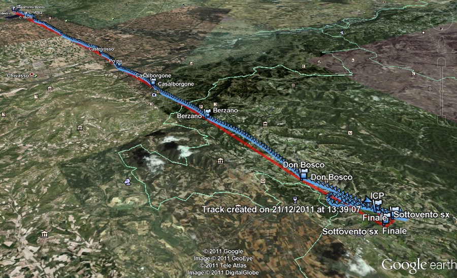 Google Earth displaying the route and track
